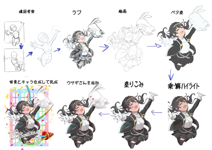 最近描いた絵の作業工程の記録。 