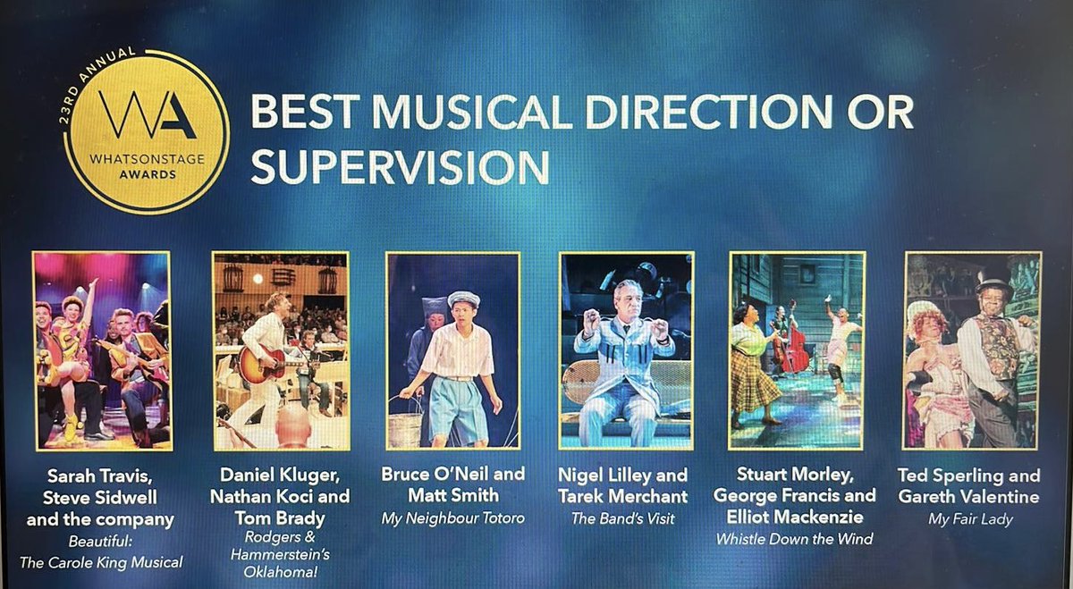 Hugely proud of what everyone @DonmarWarehouse achieved with #TheBandsVisit and thrilled to be nominated with supervisor extraordinaire @nigelilley — & for best new musical! Voting here: awards.whatsonstage.com/vote-now/#WOSA…