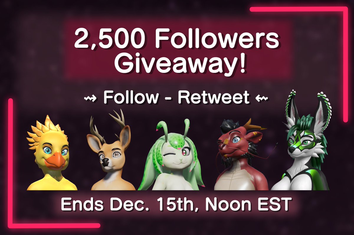 Kudalyn's tweet photo. 📢 I hit 2,500 followers! ...then I dropped under again. But here's my giveaway anyways!

🟢 Follow + Retweet THIS post
🚫 No Giveaway accounts or Qrts!
🔶 Ends Dec 15th, 12pm EST

Winner gets to choose ONE of my VRC avatar bases, INCLUDING my new JEX which will be out soon! 1/2 https://t.co/1PNXJvQPct