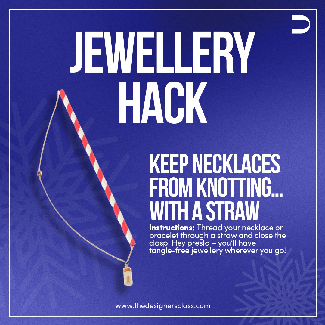 DesignersClass's tweet image. If you love buying necklaces but are unsure of how to keep them from tangling, here is a HACK to keep your necklaces untangled and lasting longer.

Learn more about Fashion Jewellery by Enrolling @thedesignersclass Now!

#JewelleryDesign #Jewellery #JewelleryHack #TDC