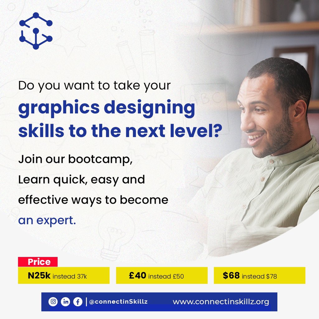ConnectinSkillz's tweet photo. Are you looking for a brand new skill to take up? Make sure to join our next graphics design bootcamp!

Link is available in our bio.
#graphicdesign #bootcamp #connectinSkilz https://t.co/qAN9a4w6wB