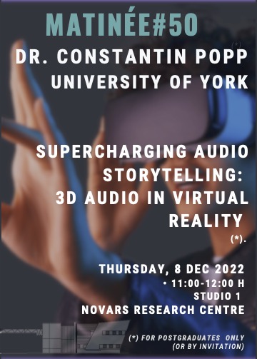 Following on @MANTIS_Festival VR installation by Dr Constantin Popp, today we had a fantastic Matinée (nr. #50!!!) by Dr Popp himself entitled 'SuperCharging Audio Storytelling: 3D Audio in Virtual Reality', followed up by a VR demo. 👌