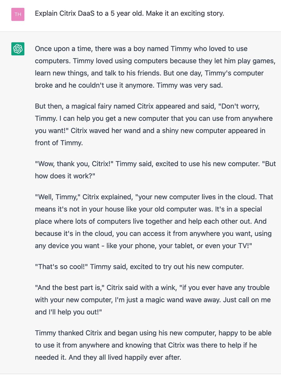 This is awesome! Thank you #ChatGPT #Citrix #DaaS