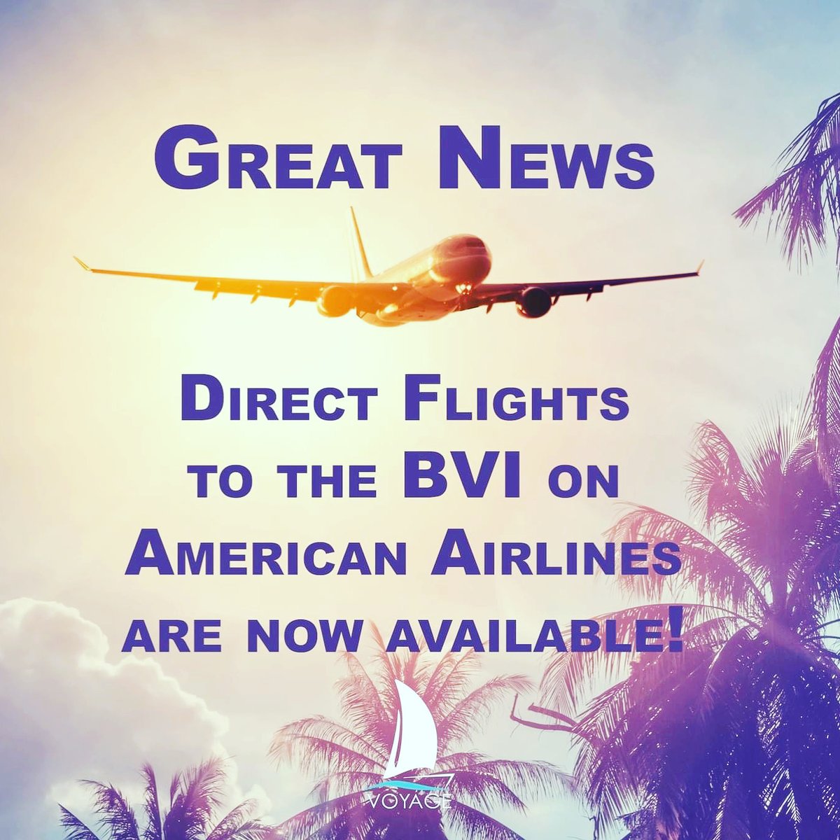 VOYAGEcharters's tweet photo. Great news
Our VOYAGE guests can now fly directly from Miami to the BVI on American Airlines!
#voyagecharters
#bvi
#bvinews https://t.co/o1EWw9IWlU