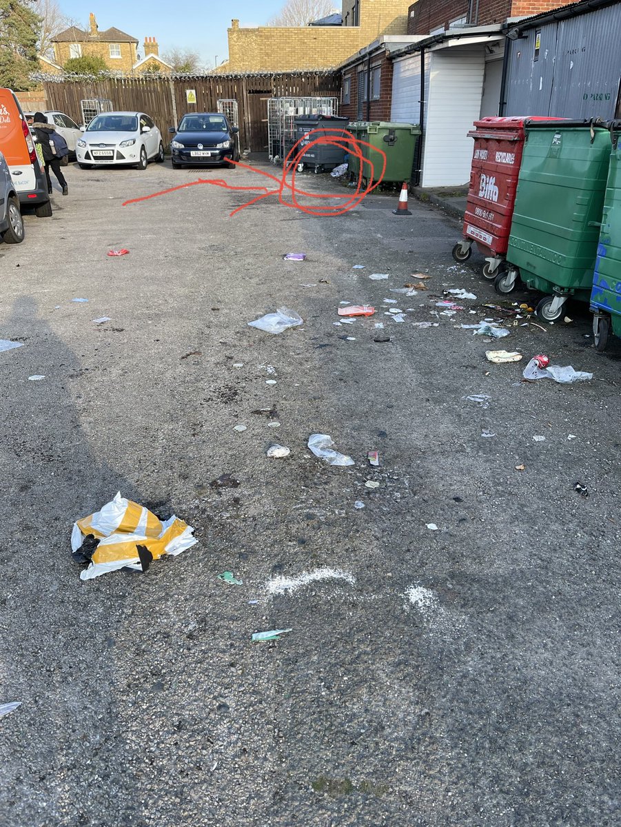 ⁦<a href="/LBRuT_Help/">Richmond Council Help</a>⁩ There is domestic rubbish all over the road in Taylor Close, Hampton Hill, again today. Happened before your guys came out to collect. Also some other bags dumped/ fly tipped near the Tesco bins. (Marked in red) ⁦<a href="/TCMHamptonHill/">Towncentremanager</a>⁩