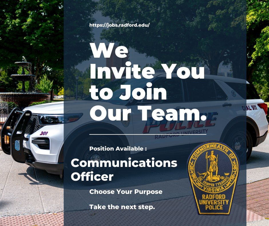 RadfordUPolice's tweet photo. Be a part of the Highlander Family as a Communications Officer!  Starting salary is $38,000 plus excellent benefits. https://t.co/qyHgyBoYVb