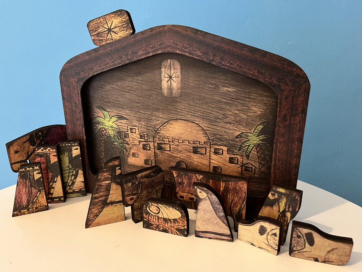 Upside down, unexpected nativity. (Also quite difficult to balance the pieces, which is probably deeply theological…)