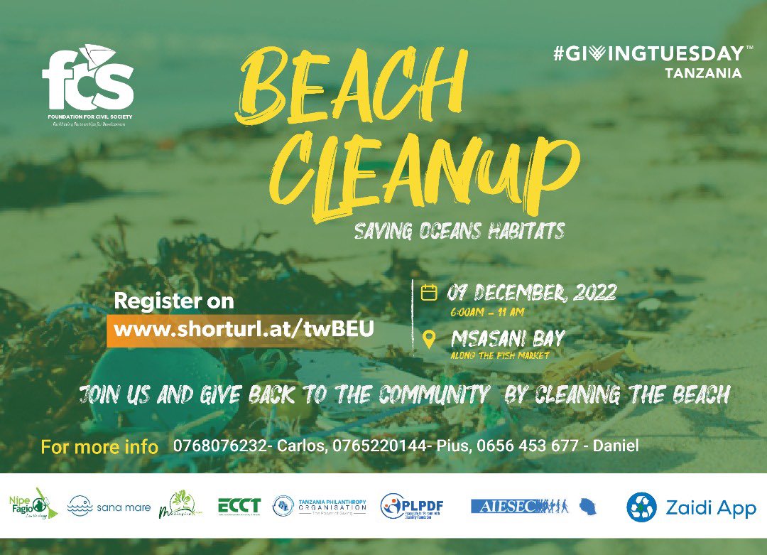 tpotanzania's tweet photo. Join us and Give back to the Community by Cleaning the beach tomorrow 
Location: Msasani Bay along the Fish Market. 
Link to the Site: https://t.co/ZvedIXIzBR

@FCSTZ @NipeFagio @MKonekti @SanaMare_org @GivingTuesday 
#GivingTuesdaytz 
#GivingTuesday2022 https://t.co/MrJ1JRlGjj