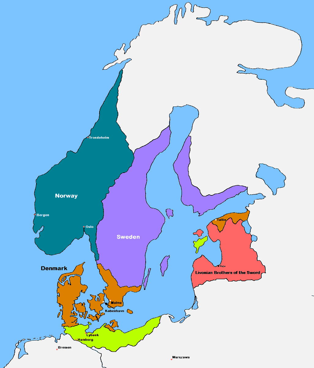 An expanding Sweden under the rule of Jarl Birger and his descendants, taken from https://en.wikipedia.org/wiki/History_of_Sweden_(800%E2%80%931521)#/media/File:Scandinavia1219.png