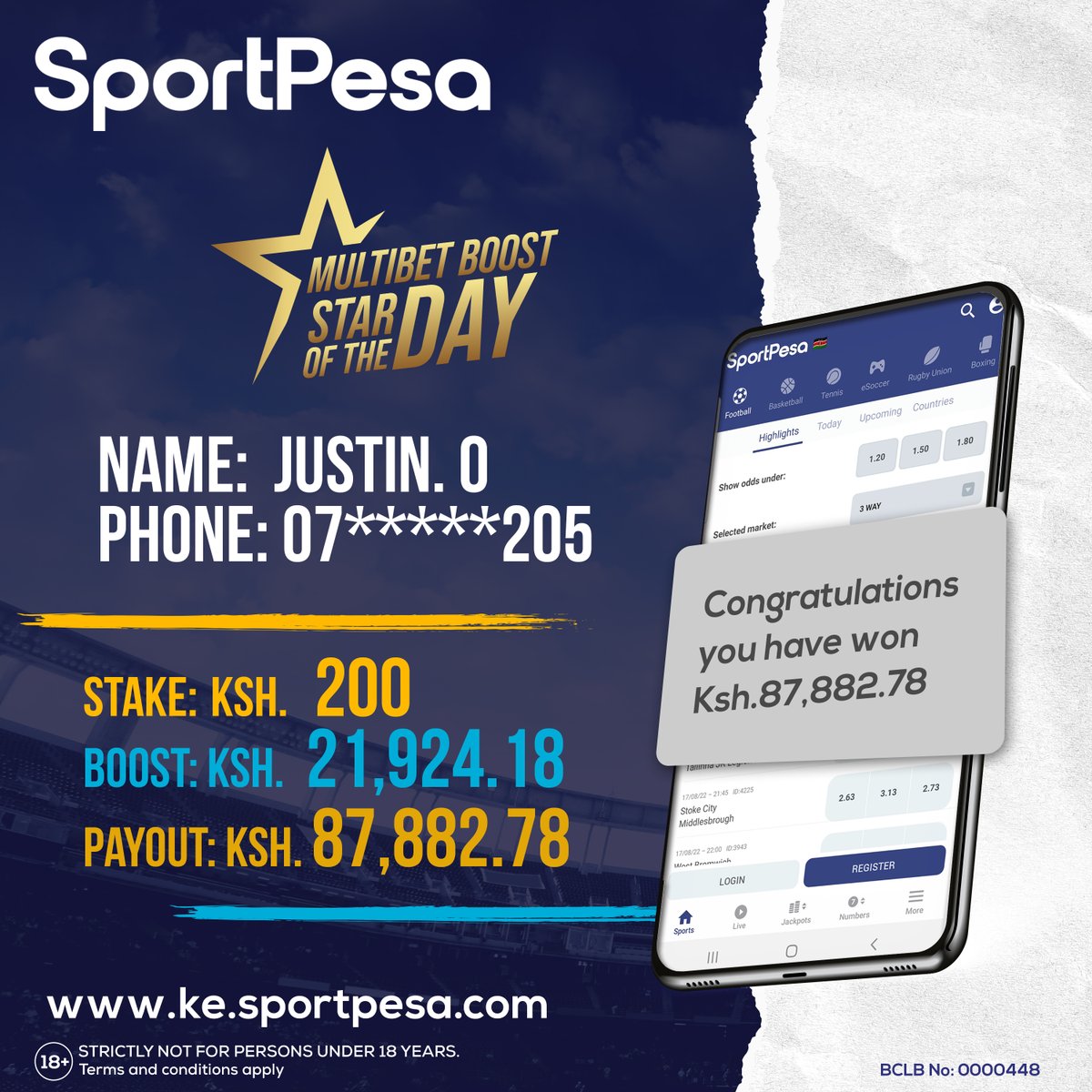 SportPesa_Care's tweet photo. Congratulations STAR wetu wa leo👏 Justin🥇

WC iko break kidogo, lakini si break yako ya ku-win!

Jiamie kama Justo! CHEZA Multibet leo, kuna friendlies moto➡️https://t.co/zGQnywZNy9 unaweza enjoy upto 350% BOOST on your winnings.

Register➡️https://t.co/uZE7BaOG8L

#QataaKuLose https://t.co/XOSI7mBxkE