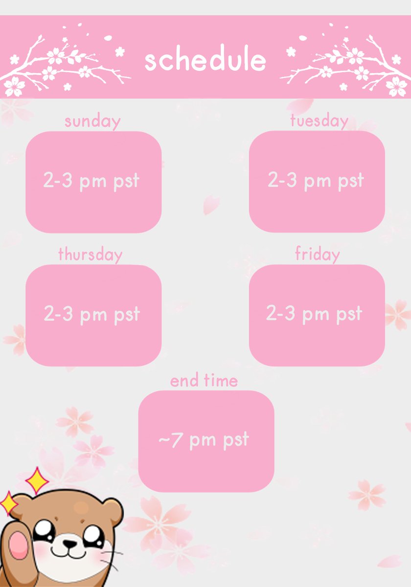 rachullll's tweet photo. this will be my updated stream schedule starting next week on sunday :D https://t.co/cyJbUOyqfV