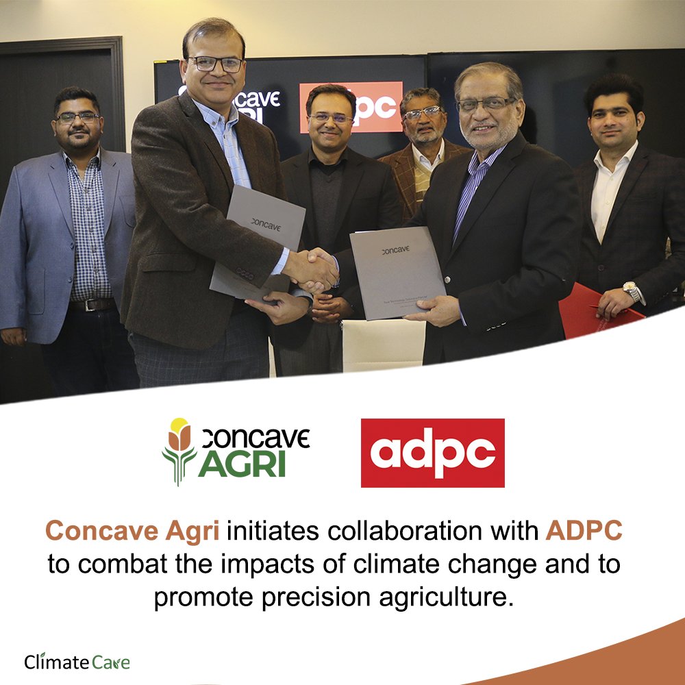 Concave_Agri's tweet photo. Concave Agri signs Joint Expression of Intent with ADPC to undertake actions that will support climate-resilient farming.
To read more: https://t.co/57XxUPJgow
.
#concaveagri #climatechange #boostfarming #kissanmadadgar #agriculturepakistan #genderequality #MOU #mousigning https://t.co/aQKHqMWQCl