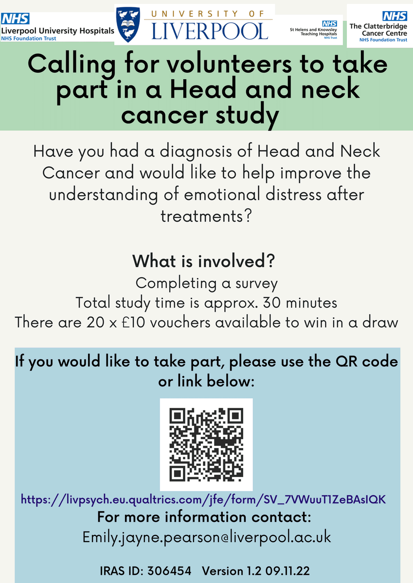 TCF_Foundation's tweet photo. We are looking for people who have had treatments for head and neck cancer to take part
in research. Results will help to inform psychological treatments. More information and
access to the survey can be found on the poster and QR code.

#HeadCancer #NeckCancer #HPV #Cancer https://t.co/pAIsFGi9fb
