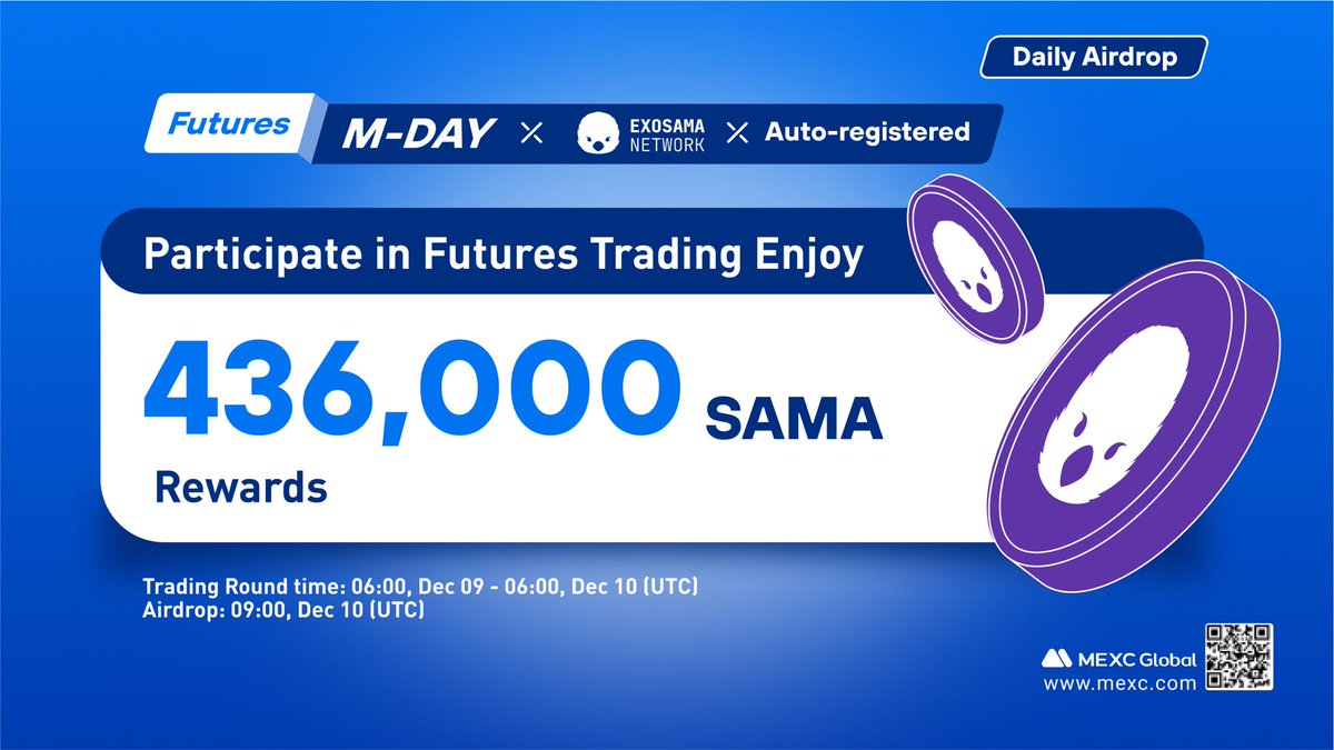 MEXC_Official's tweet image. #MEXCGlobal's M-Day is here! Let us celebrate with @ExosamaNFT🔥

Ready for 436,000 $SAMA?

Here's how to get the token airdrops for free 📈 bit.ly/3HBXuN5

Entrance⏩ mexc.com/futures-mday

#MDay #MEXC #ExosamaNFT