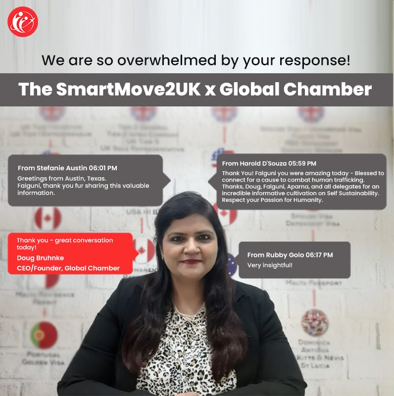 TheSmartMove2UK's tweet photo. We want to take a moment to thank all the attendees who joined us for the #TheSmartMove2UK x @GlobalChamber Online Seminar held on 7th Dec. 2022. Our #UKQualifiedSolicitor, Ms. Falguni Parekh, received special thanks from the attendees for educating them on #StartingaBusinessUK https://t.co/jNt0xhaeXk