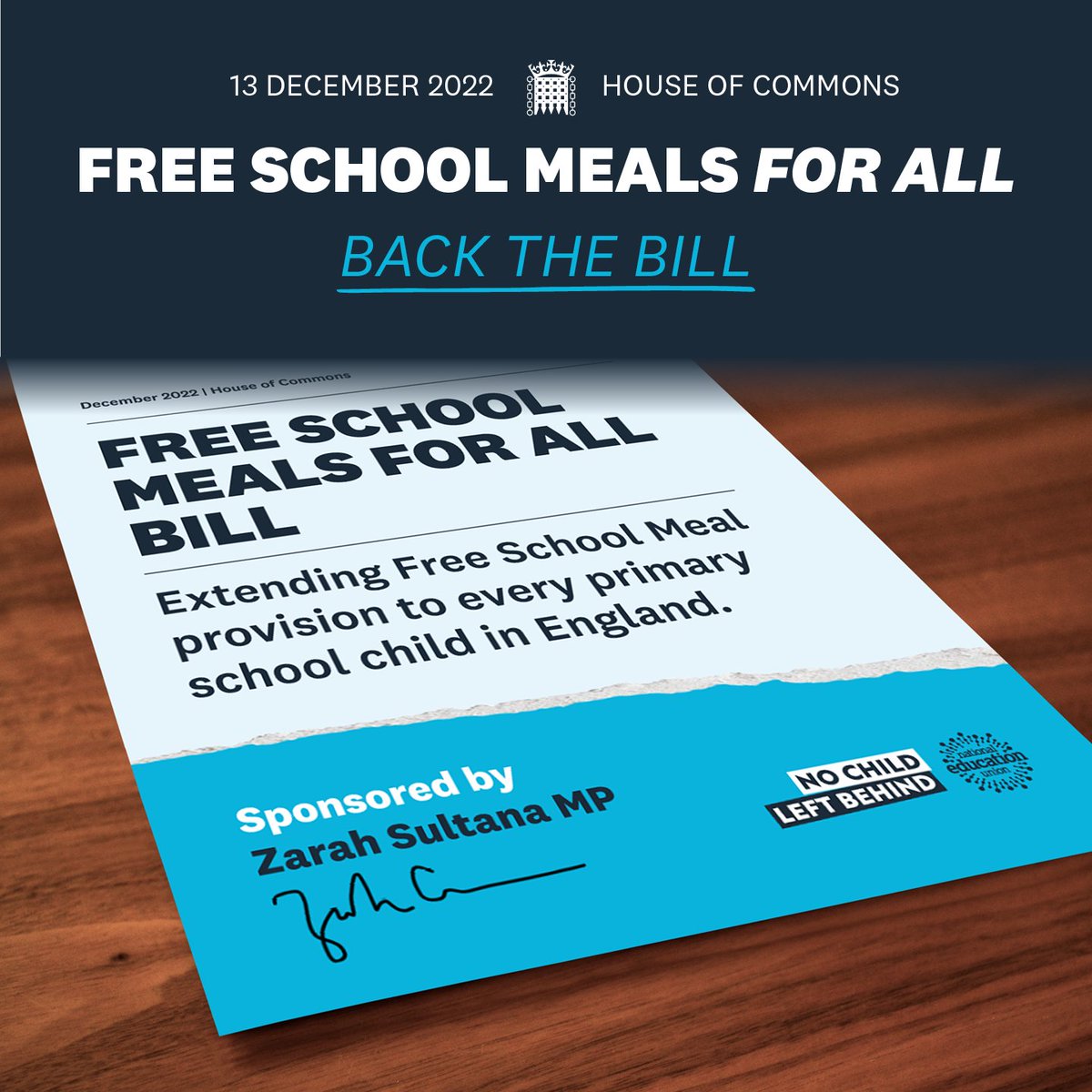 Next week I am proposing the Free School Meal for All Bill in Parliament.
 
The Bill would extend free school meals to all primary school children, tackling the injustice of millions of kids going hungry.
 
Together, we can end child food poverty. #FreeSchoolMealsForAll