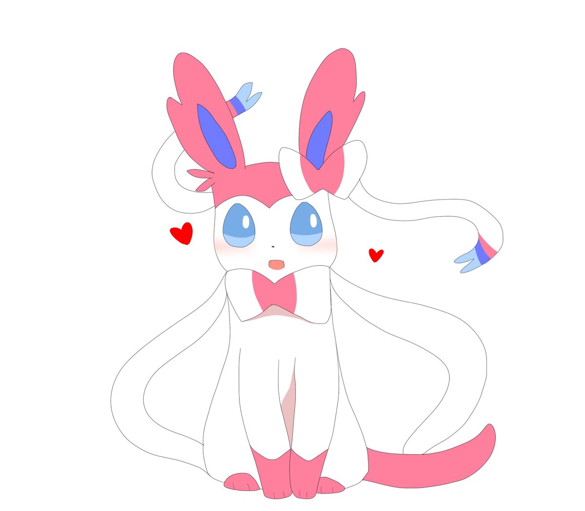 sylveon no humans pokemon (creature) solo white background blue eyes heart open mouth  illustration images