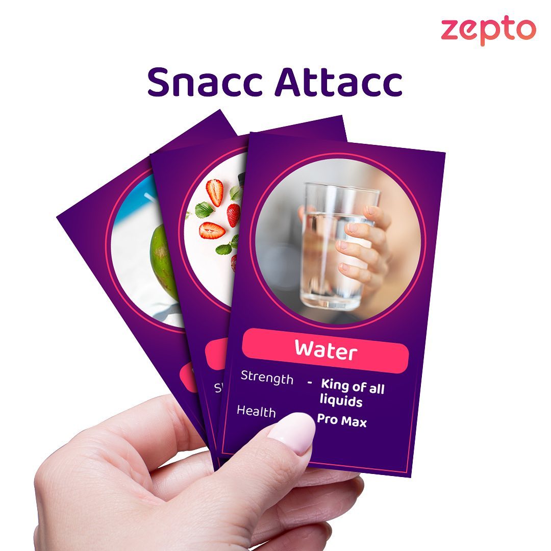 ZeptoNow's tweet photo. Play your cards right!

#ZeptoNow #ZeptoIn10 #Grocery #Delivery #BeHydrated #Vibes #Mood #Cards https://t.co/47A6Q8SqJq