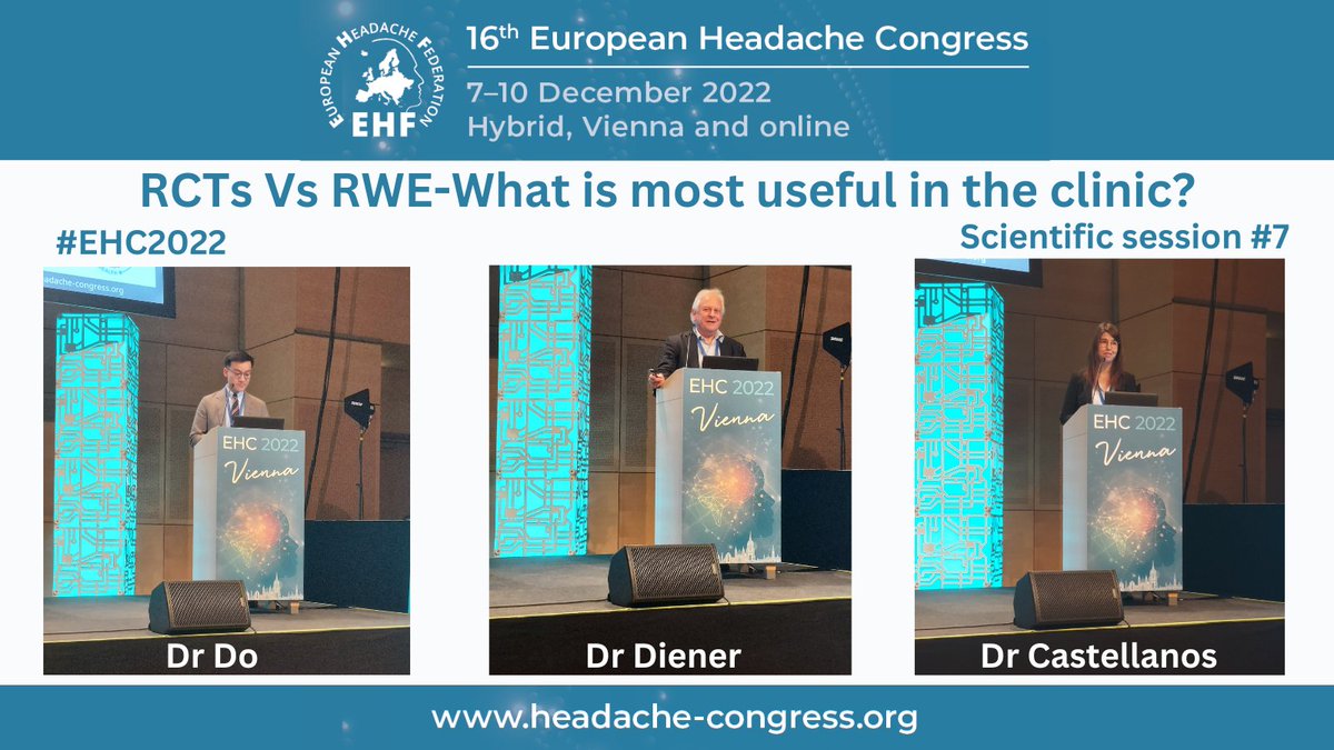 Dr Do, Diener, and Castellanos closed this interesting #ScientificSession7 on RCTs Vs real-world studies #EHC2022 #congress #Vienna #research #headache #migraine <a href="/thienpdo/">Thien Phu Do</a>