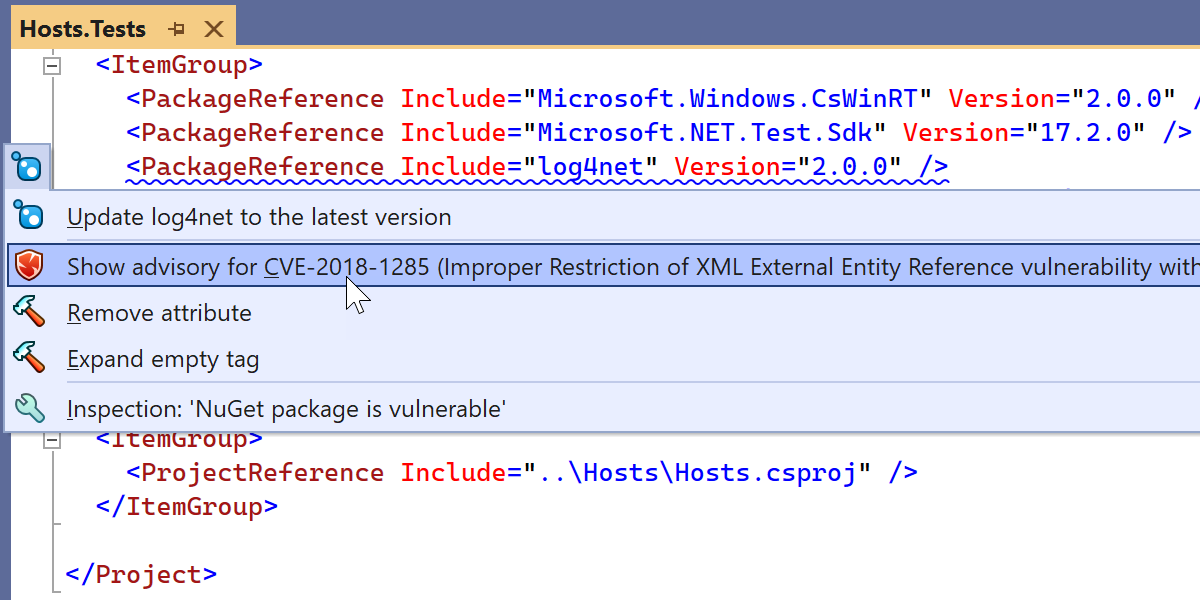 resharper's tweet photo. 🕵️Vulnerable dependency detection for NuGet packages
 
Using open-source NuGet packages risks exposing your project to security vulnerabilities. To help you mitigate this risk, ReSharper 2022.3 can now detect vulnerable dependencies.
 
Learn more: https://t.co/AgbTOZxESq #dotnet https://t.co/YNAo5TPrYM