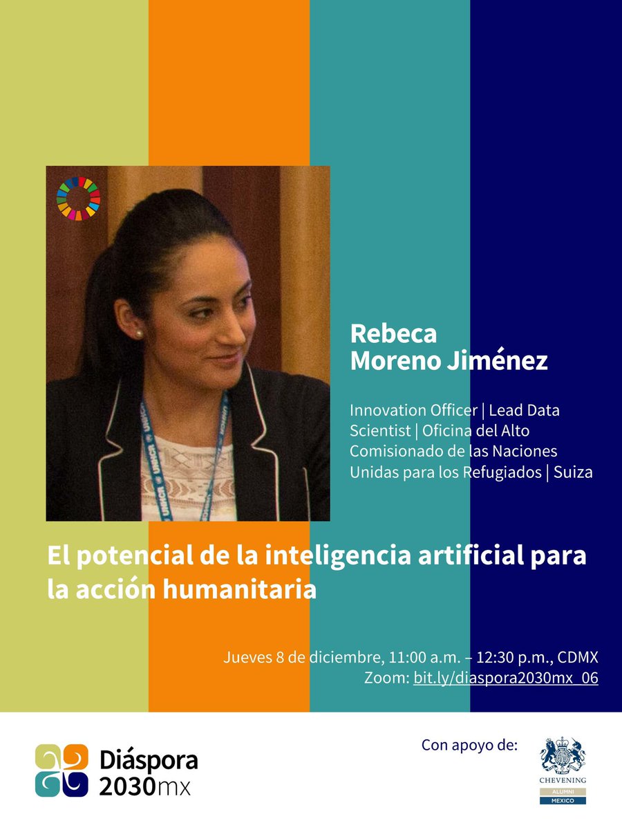 Acompáñanos hoy 18:00 AMS a conversar con Rebeca Moreno Jiménez, oficial de innovación de UNHCR, y <a href="/Diaspora2030mx/">Diáspora Mexicana y Desarrollo Sostenible</a>, sobre el potencial de la #IA para mejorar la asistencia humanitaria y la protección de refugiados.
Registro es necesario: lnkd.in/eKXtCaqN