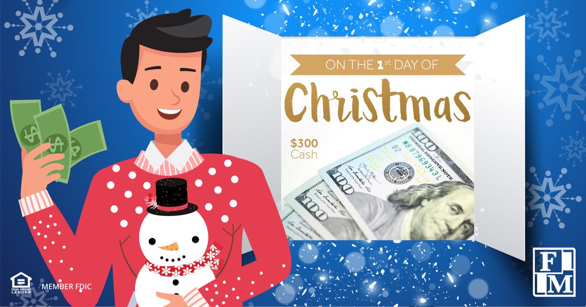 FMStBank's tweet photo. Our 12 Days of Christmas Giveaways starts NOW!
 On the 1st day of Christmas F&amp;M gave to me… $300 CASH! 

Fill out this Entry Form: https://t.co/Crdj249at2 
Additional entries:
Tweet #FM12DAYS2022
Instagram (comment on the day's post)

Official Rules: https://t.co/weZahoUE47 https://t.co/32QSAcPOah