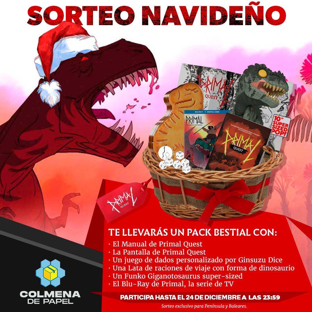 🎁¡#SORTEO NAVIDEÑO¡🎁
¿Os gustaría participar y llevaros cositas? Es muy fácil

1⃣ Síguenos en Twitter
2⃣ Da❤️ y RT a esta publicación
3⃣ Etiqueta a alguien con quien estrenarías nuestro #primalquest para vivir una aventura épica🦕

¡Cuanto más comentes, más opciones de ganar!🥰