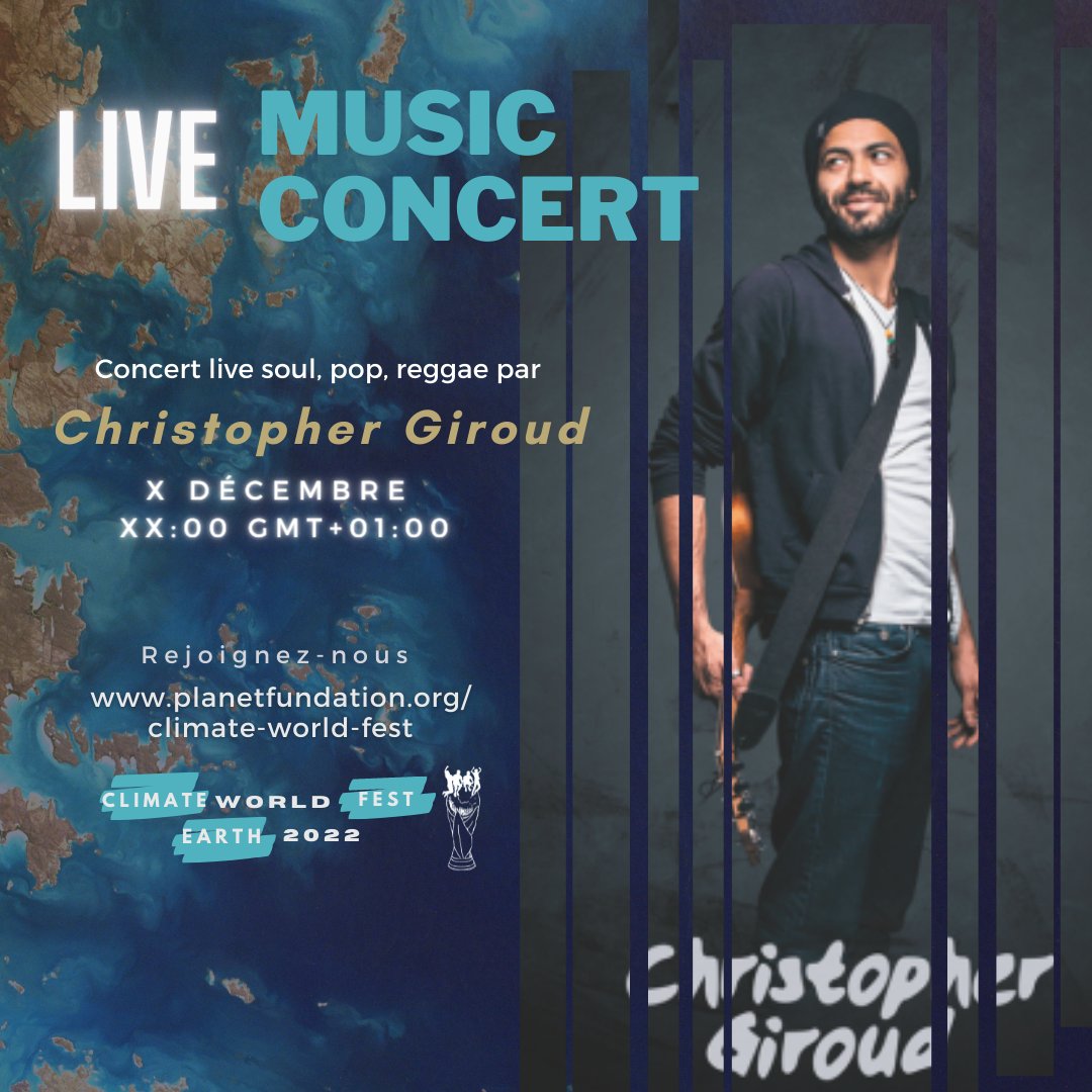 planetfundation's tweet photo. Ne manquez pas ce soir 8 décembre à 20h00 le #concert #live de @christopher_giroud pour célébrer le #climateworldday. Lien du live: https://t.co/8L9B7TraBV
#climateworldfest #climatechange #actnow #enjoy #free #freemusic https://t.co/yzgcX6LINw