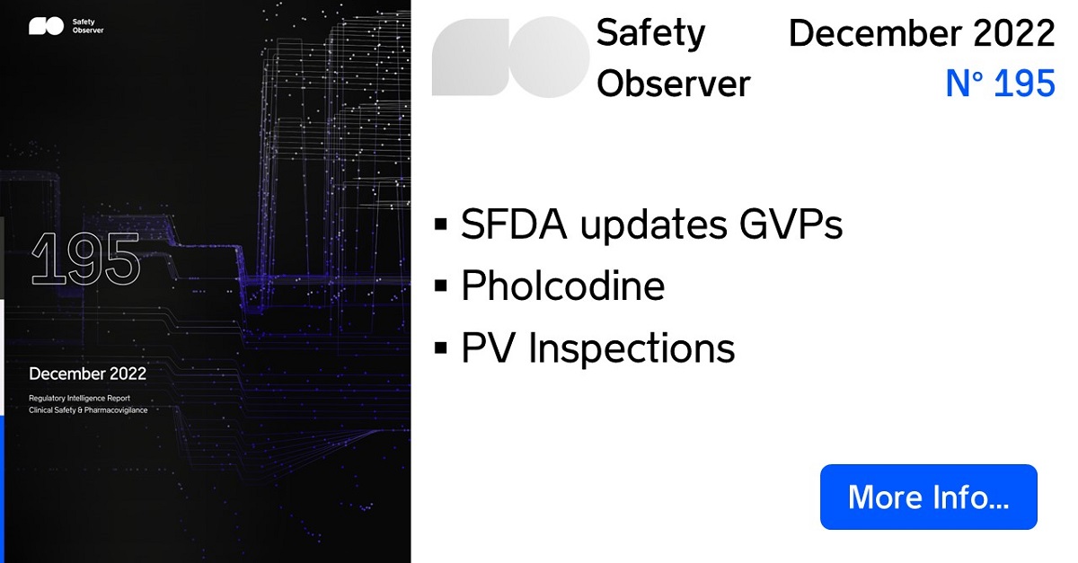 SafetyObserver's tweet image. The Saudi FDA has published a revised version of its GVP Guideline, with some significant changes...
Check out our latest #Pharmacovigilance Regulatory Intelligence Report !
Read the Highlights and sign up for Free Alerts on our new website... bit.ly/3t4l5Pc