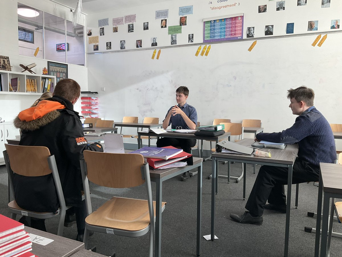 PangCollRS's tweet photo. Our current Lower Sixth spent today’s lesson engaged in a four way debate, applying the different theories they have learnt this term to a thought experiment. Some fantastic public speaking skills and fast thinking demonstrated by all. #PangCollInitiative  #PangCollSixthForm https://t.co/KqXw7fc5US