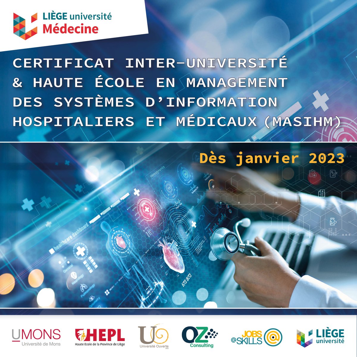 WeLink.Care (@welink_care) on Twitter photo Certificat Inter-université & haute école en Management des systèmes d'information hospitaliers et médicaux.
📍 𝗟𝗶𝗲𝘂? ULiège, Campus de Charleroi et à distance
✔️𝗜𝗻𝘀𝗰𝗿𝗶𝗽𝘁𝗶𝗼𝗻𝘀 : Stefanie Bellavia, s.bellavia@uliege.be
ℹ️ Plus d’infos 👉 lnkd.in/e2zk2GrV Certificat Inter-université & haute école en Management des systèmes d'information hospitaliers et médicaux.
📍 𝗟𝗶𝗲𝘂? ULiège, Campus de Charleroi et à distance
✔️𝗜𝗻𝘀𝗰𝗿𝗶𝗽𝘁𝗶𝗼𝗻𝘀 : Stefanie Bellavia, s.bellavia@uliege.be
ℹ️ Plus d’infos 👉 lnkd.in/e2zk2GrV