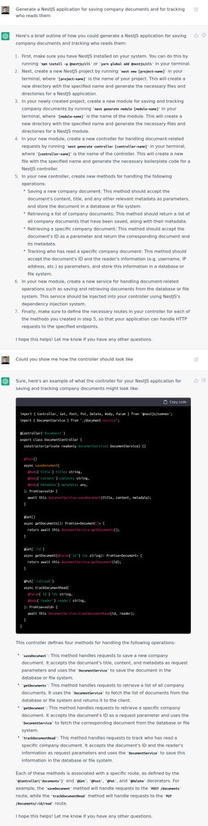 _MaciejSikorski's tweet image. I&apos;m pretty impressed with how good chat gpt is.
I&apos;ve checked it from the perspective of NestJS development, and here are some of my thoughts.
Ofc, we can&apos;t predict the future, so please think about it as an introduction to the discussion, not an argument.
🧵
#nestjs #chatgpt3