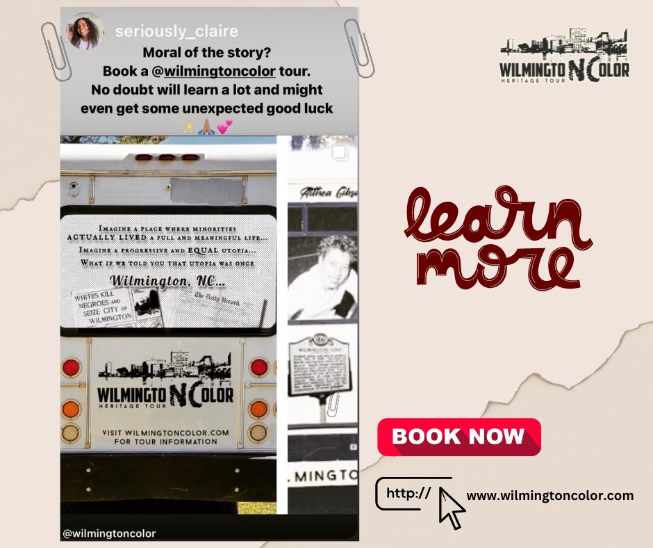 If you are looking to enrich your family, friends, students or co-workers through this educational and entertaining journey around downtown Wilmington Schedule a Tour now! Book a tour now at:  WilmingtoNColor.com
#testimonial #UNCW #history #blacklivesmatter #wilimgtoncolor