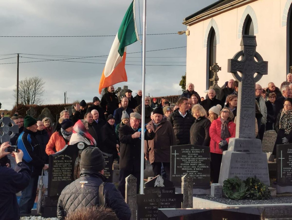 centenary2022's tweet photo. Today, #100yearsago  Dick Barrett , alongside Joe McKelvey, Rory O’Connor and Liam Mellows were executed in reprisal for the death of Seán Hales despite playing no part in it. On Sunday last the @centenary2022 Commemoration was held for Dick at his graveside in Ahiohill. https://t.co/xd4ucTKcmQ