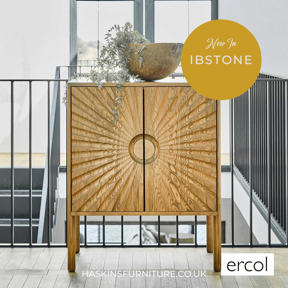 HaskinsSM's tweet photo. The Ercol Ibstone is a sumptuous, elegant statement cabinet made in solid ash, defined by the striking sunburst design cut into the doors with a central disc handle. The beauty and variety of natural wood means no two pieces are exactly alike. 
#ercol #ercolibstone #newin https://t.co/oRIVapsgxi