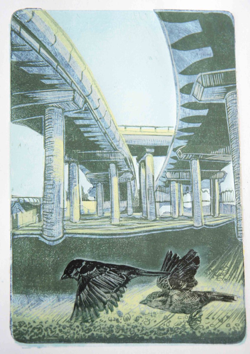 Mike_Printmaker's tweet photo. View Number 3 in the series 'Fly Over Fly Under' with a few process shots. Completed circa Feb 16. Gravelly Hill Junction took a lot less time to build than my 100 views of Birmingham. https://t.co/b3VQqapwMK