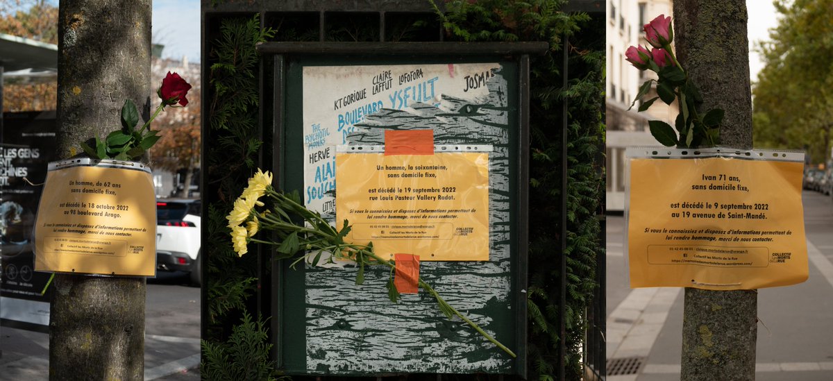 Un homme aux tatouages énigmatiques, un inconnu dans un jardin fleuri et un septuagénaire à la barbe fournie. Trois sans-abris décédés dans la rue à Paris. 
Lisez l'enquête en leur hommage
#VivreàlaRueTue
memoiredesmortsdelarue.wordpress.com/2022/12/08/iva…