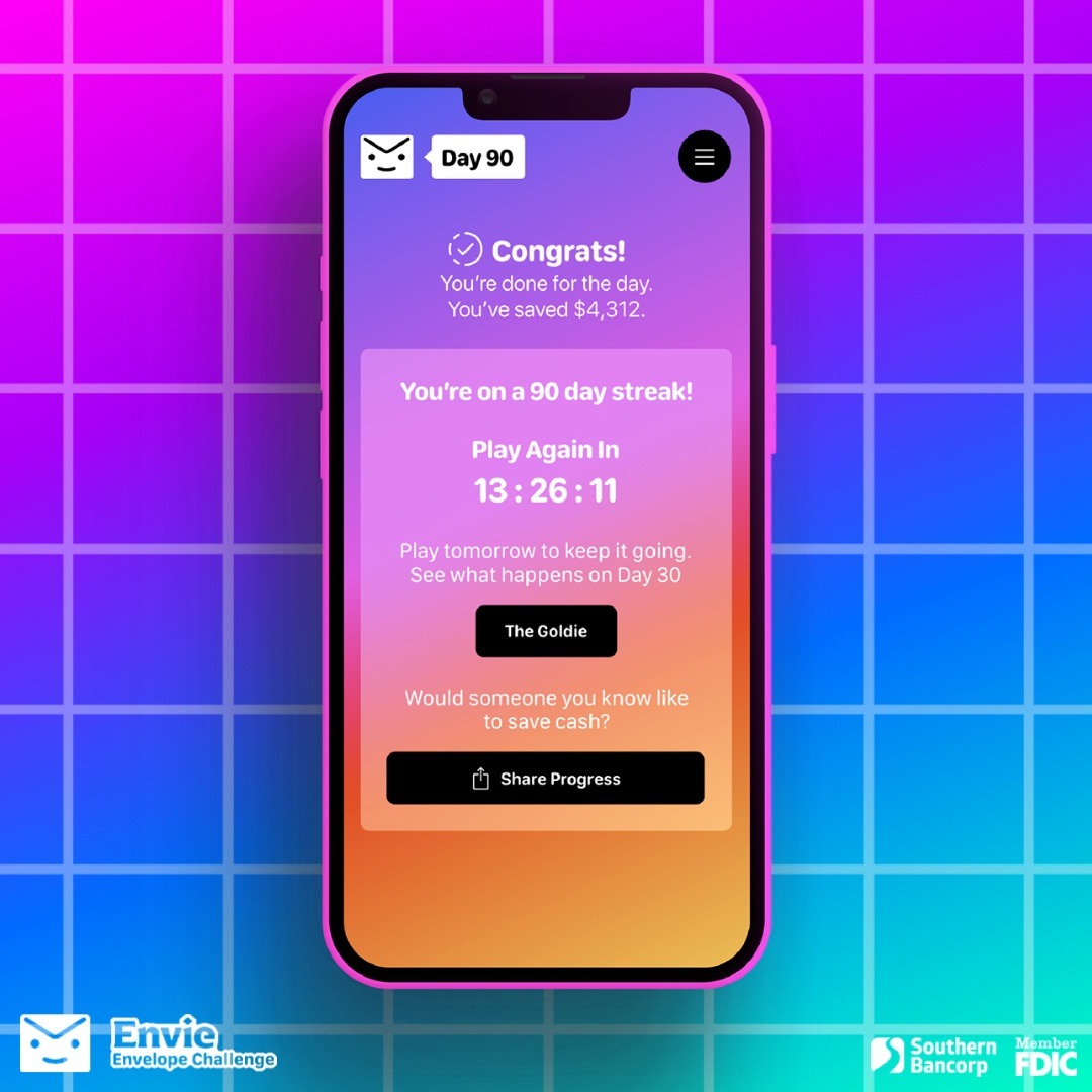 savewithenvie's tweet photo. ⏰ Starting your next savings challenge in 3... 2... 1...

⚡ Powered by @southernbancorp, Member FDIC. https://t.co/WLp0VOy1hP