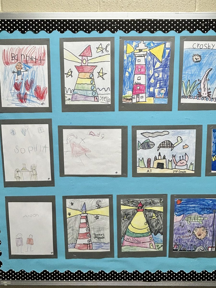 ASD_1Excellence's tweet photo. Artwork created by Mrs. Lanford’s students at @SpearmanElem is now on display at the district office! #A1Excellence #ElevateA1 #Choosethe1 https://t.co/oWSvfB95uP