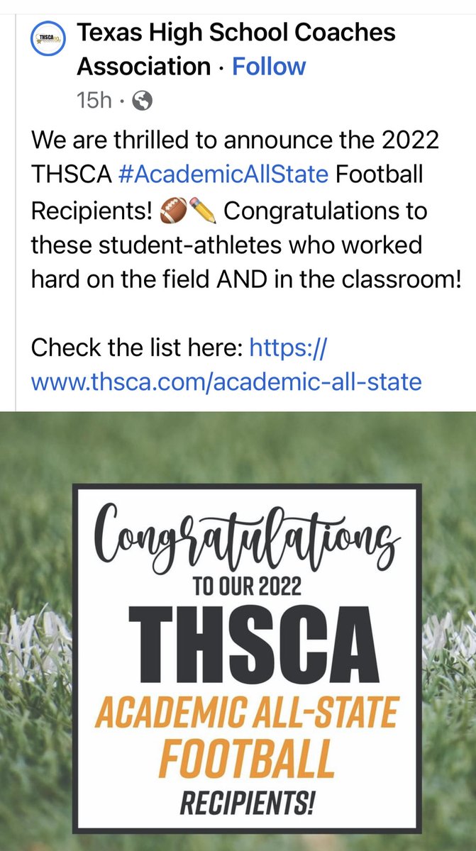 DaphCampbell's tweet photo. Congratulations @C_Campbell73 on your selection for Texas High School Academic All-State!  Mom and Dad are so proud of your hard work in and out of the classroom!🤓🏈💪🏻💙 https://t.co/n9AOrR1mvB