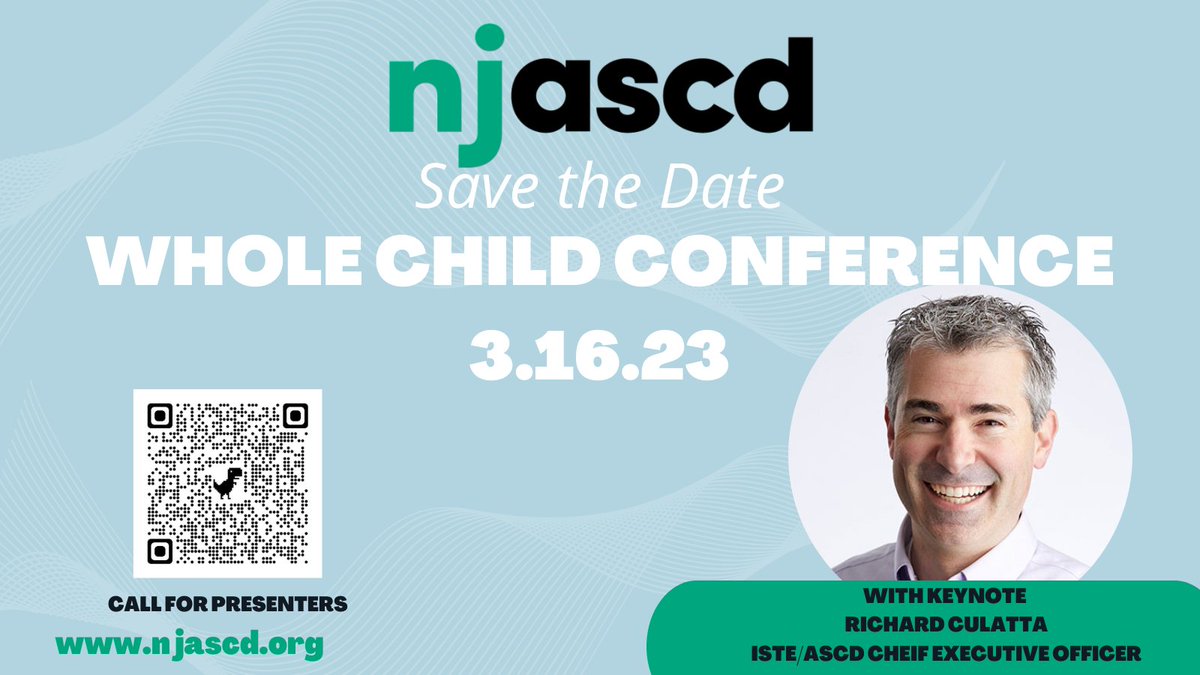 njascd's tweet image. Enjoying your learning at #ECS2022? You won't want to miss our Whole Child Conference on 3.16.23 with keynote @RCulatta. Call for proposals is now open until 12/21 forms.gle/2UP5yAvg694ZeN…
@ascd @ISTEofficial @NJASCDNorth @NJASCDCentral @NJASCDSouth