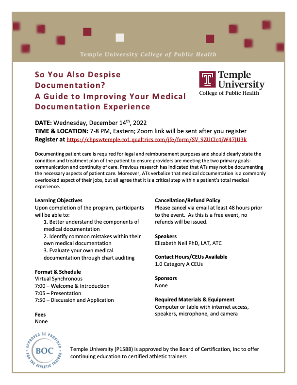 TempleATP's tweet photo. Learning opportunity - a documentation error was in the flyer! It is still on 12.14, but it is a Wednesday, not a Thursday! #FinalsBrain https://t.co/kdjWjoXOp8