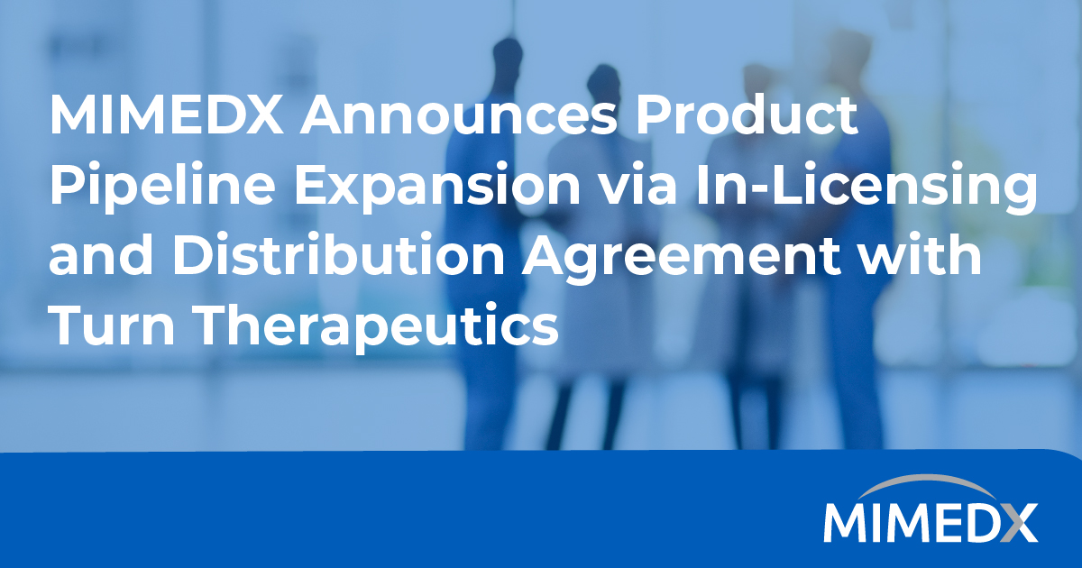 MiMedx's tweet photo. We are pleased to announce an agreement with Turn Therapeutics to accelerate our product development pipeline with a proprietary antimicrobial technology platform. Learn more: https://t.co/C89gI74y0C https://t.co/aOxOZdi7gM