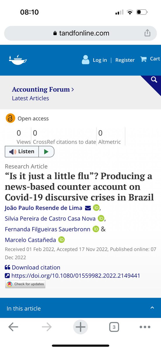 Acabamos de publicar "“Is it just a little flu”? Producing a news-based counter account on Covid-19 discursive crises in Brazil". Adorariamos debater com vocês nossa recente publicação. 
doi.org/10.1080/015599…