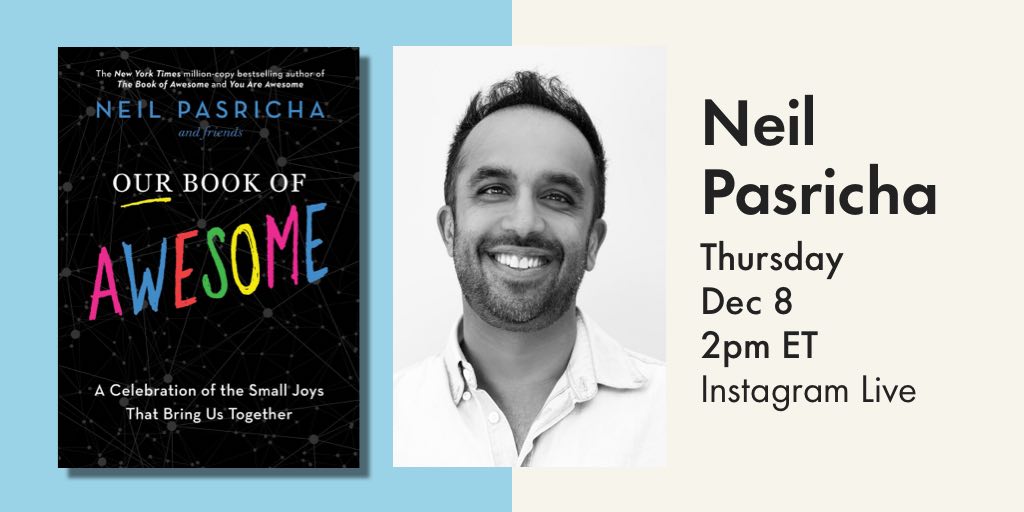 chaptersindigo's tweet photo. #NewYorkTimes bestselling author #NeilPasricha chats on #IGLive about #OurBookOfAwesome, a book that reminds us of the #AWESOME things that give us laughter! 🌈✨ #BookTwitter #IndigoEvents https://t.co/YMTpHz79Ug https://t.co/lYednys64F