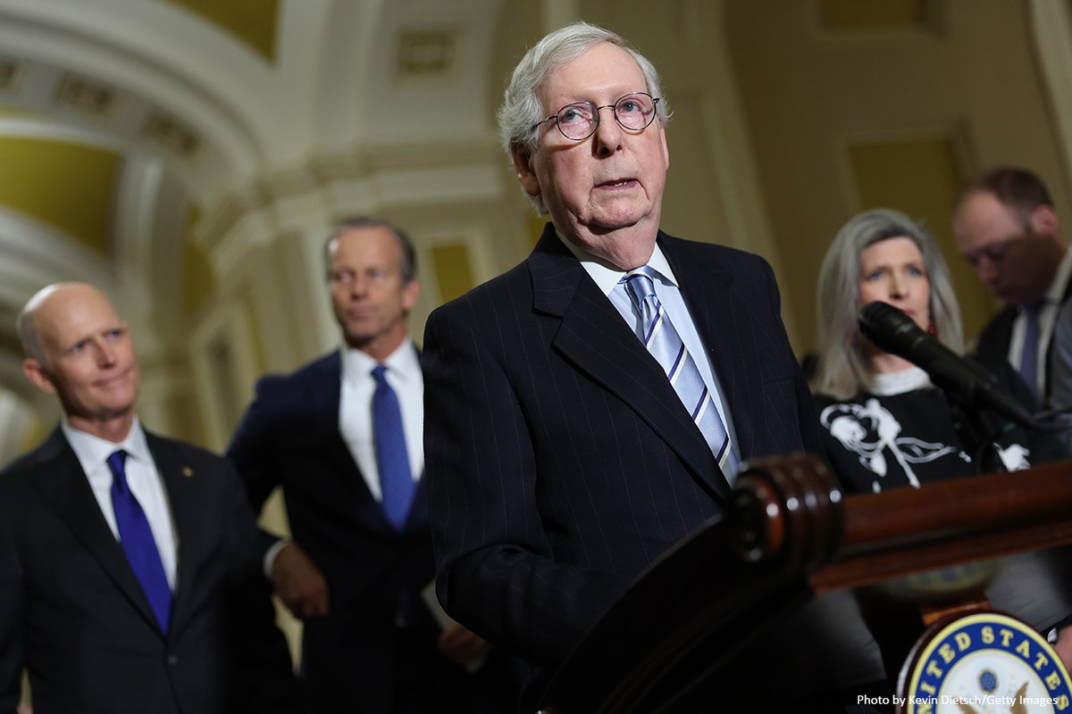 NEWSMAX's tweet photo. MCCONNELL BACKS DOWN: Senate Minority Leader Mitch McConnell reneged Tuesday on a promise to keep a key bill that holds Big Tech platforms financial liable for the content they glean from news publisher's websites. https://t.co/8twWmqcHlH https://t.co/ByCR5aeM4C
