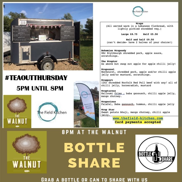 #teaoutthursday AND #bottleshare Thursday! It really is the season of giving with these two on the one night 🎁🎁
@the_fieldkitchen fab wraps & chips followed by new beers makes for a great #fridayeve 
Open from 4pm
.
.
#stowmarket #publife #joinin #eatinortakeaway
