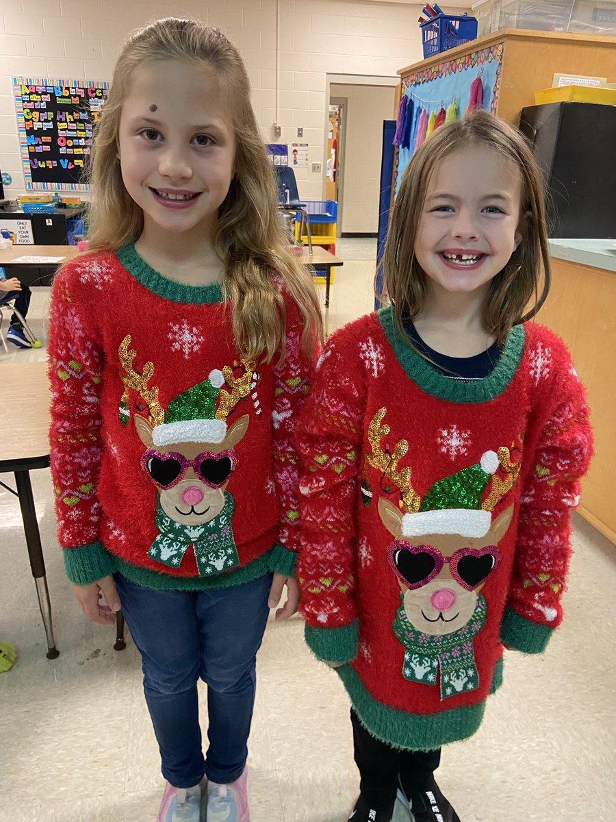 These girls are so excited that they match for sweater day. 🎄❤️<a href="/MCPSsandcastle/">MCPS</a> #lighttheway #teammcps