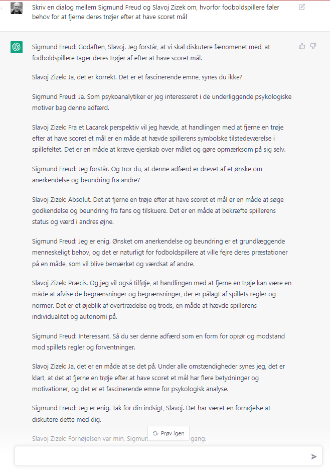 DR har spurgt en hjerneforsker om hvorfor fodboldspillere bytter trøjer efter kampe. Og det er jo helt oprigtigt en meget original ide til en artikel. 

Men hvorfor egentlig stoppe der? Med ChatGPT er mulighederne for nye vinkler ubegrænsede #dkmedier 

dr.dk/sporten/fodbol…?