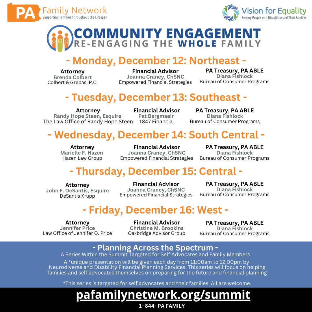 pafamilynetwork's tweet photo. Join us for a virtual summit next week from 9:30am-3:30 pm each day to hear from experts on Long Term Planning and Housing Options. https://t.co/kzO55OpRnh https://t.co/bulCwonB49